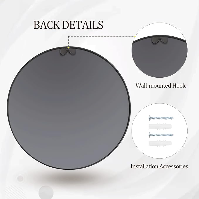 HARRITPURE Round Mirror 15.7" Black Wall Mounted Circle Mirror - Image 6