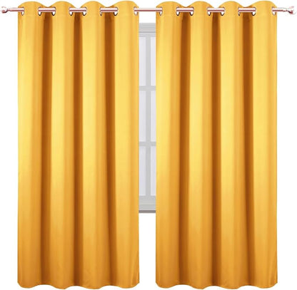 LEMOMO Blackout Curtains 66 x 72 Inch Long Yellow Curtains Set of 2 Panels Room - Image 2
