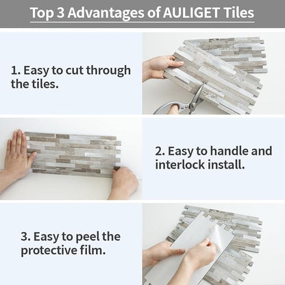 AULIGET Peel and Stick Backsplash, Coffee & Brown Wood Look PVC Mixed Metal - Image 7