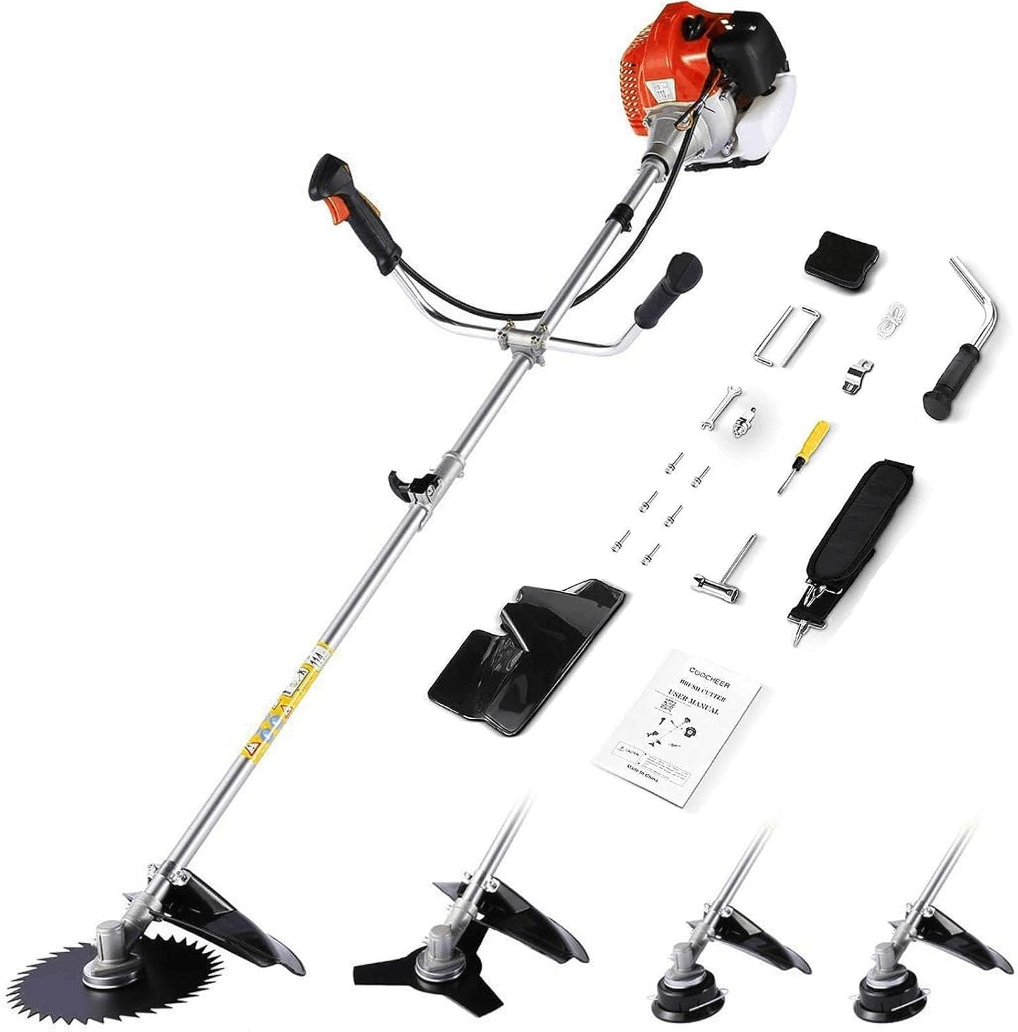 Homdox 58cc 2-Cycle Gas Weed Eater, 4 in 1 Brush Cutter, String Trimmer and Gas Weed Wacker Trimmer for Lawn and Garden Care Trimming, Red