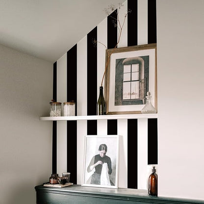 Jeweluck Black and White Wallpaper Peel and Stick Wall Paper 17.7”x236.2” Black - Image 7