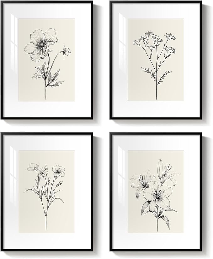 Framed Black and White Botanical Wall Art, Farmhouse Rustic Flower Artwork - Image 9