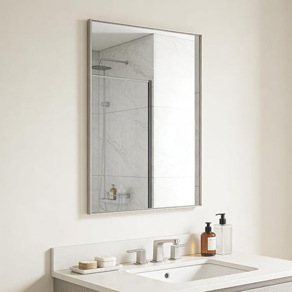 Bathroom Mirror for Wall, 36x24 Inch Metal Framed Mirror, Brushed Nickel by Ruomeng