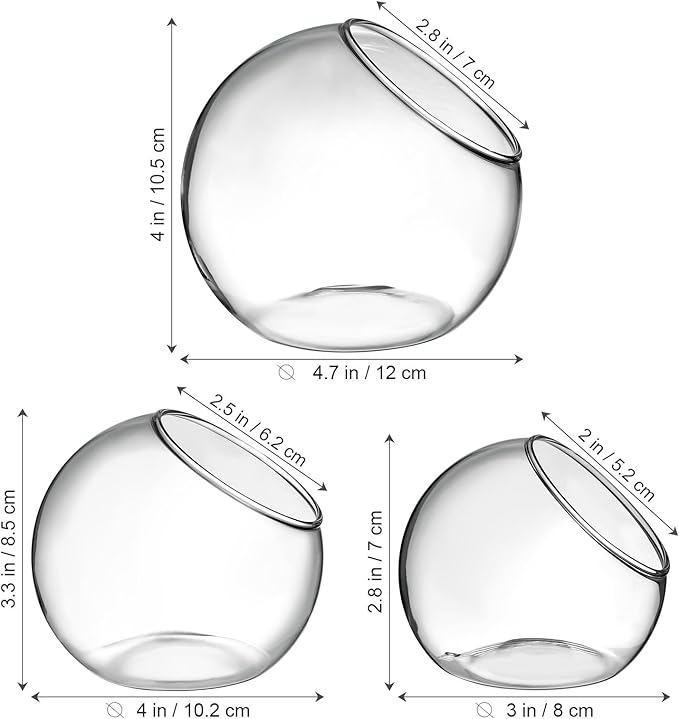 Mipcase 3 Pcs Plant Terrarium Plant Holder Terrarium Air Plant, 3 Round Glass Vase for Succulents, Clear Bubble Planter for Home Decor, Oblique Opening Glass Bowls Succulent Orbs Mini Tank