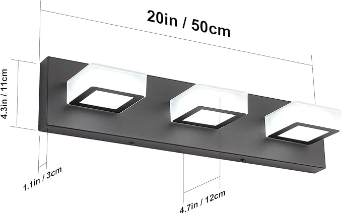 Ralbay LED Modern Black Bathroom Vanity Lights 3 Lights Acrylic Modern Black - Image 6