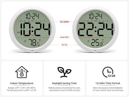 Digital Wall Clock with Date, Indoor Temperature, Battery-Operated Digital Clock - Image 4
