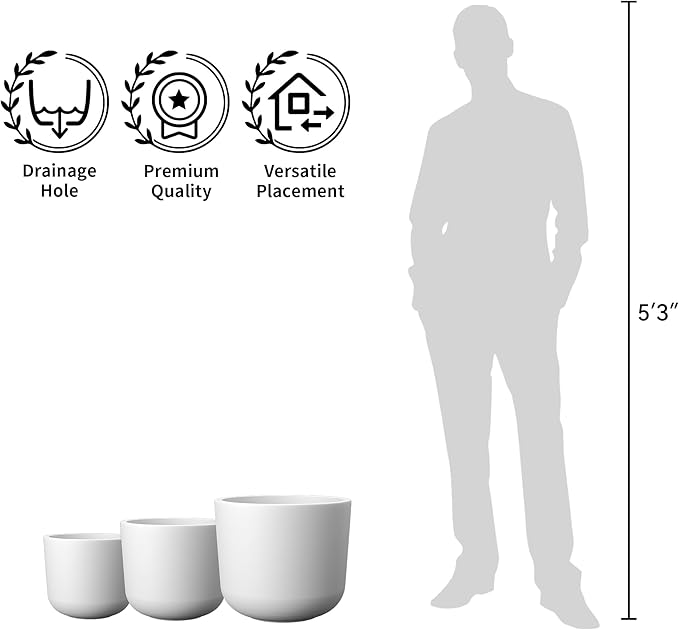 Kante Round Concrete Planter, 9 Inch Dia Classic Style Large Plant Pot with Drainage Hole for Indoor & Outdoor Plants, Ideal for Home, Patio, Garden, White