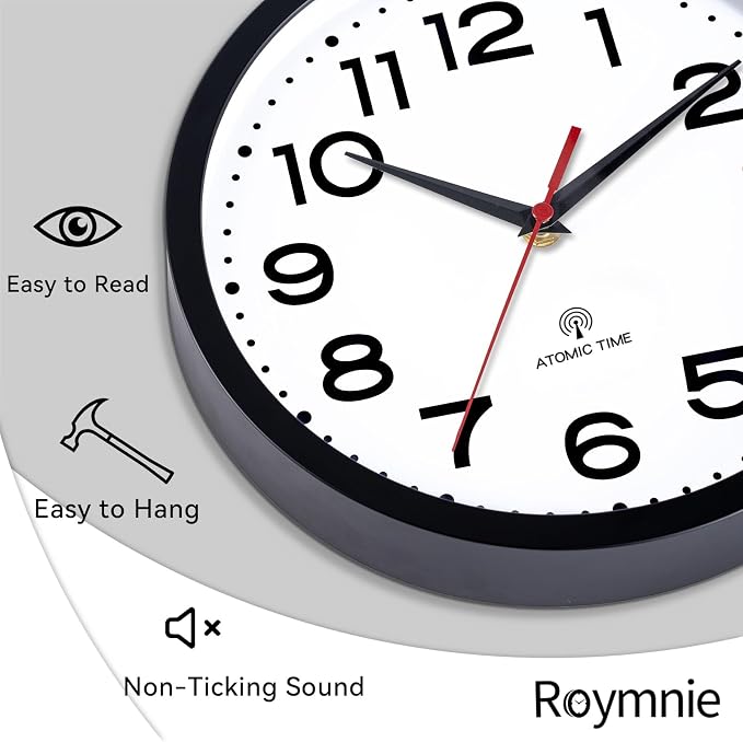 Roymnie Atomic Wall Clock 14 Inch, Modern Clock Battery Operated Classic Analog - Image 9