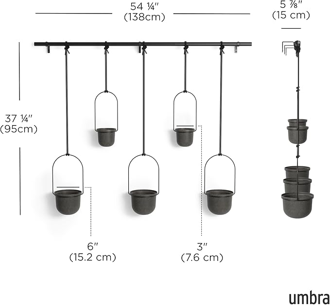 Umbra Triflora Hanging Planter for Window, Indoor Herb Garden, Set of 5, Black