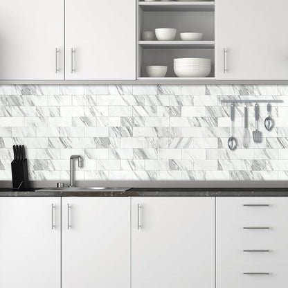 AULIGET 4-Piece White Marble Look Peel and Stick Backsplash Wall Tiles - Image 2