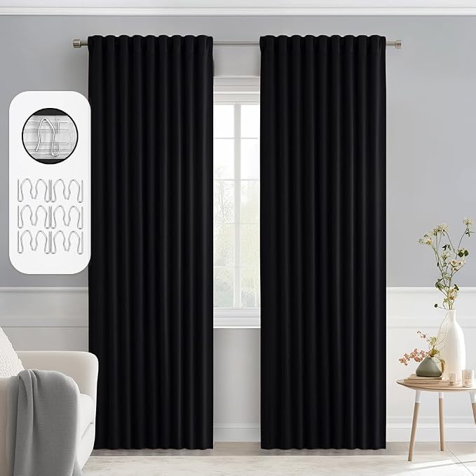 MIULEE Black Back Tab Blackout Curtains 78 Inch Length 2 Panels Set by MIULEE