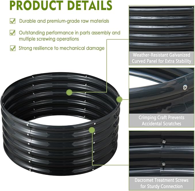 FORTUNO High Round Galvanized Raised Garden Bed Kit Box Dia 3 x H 1.5Ft (2 Pack) Metal Outdoor Flower Bed Steel Patio Ground Planter for Planting Vegetables and Herb, Dark Grey