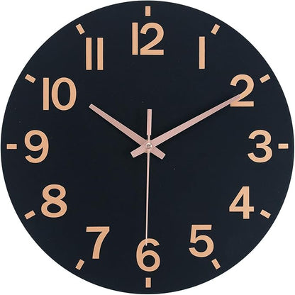 HZDHCLH Wall Clock 8 Inch Silent Non Ticking Wood Battery Operated Black Wooden by HZDHCLH