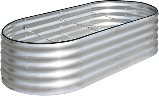 SnugNiture Galvanized Raised Garden Bed, 6x3x1.5ft Oval Metal Planter Box for Planting Outdoor Plants Vegetables