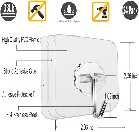 Jwxstore 12 Pack Heavy Duty Self Adhesive Hooks - 33lb Max - Image 2