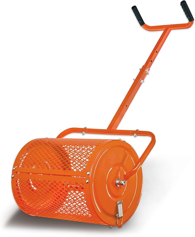 Heavy-Duty Compost Spreader for Lawn,Peat Moss Spreader,Fertilizer Spreader Roller with Adjustable Handle,Manure Spreaders for for Lawn Top Dressing,Seedling,Top Soil,Heavy Duty Metal Mesh Lawn Roller