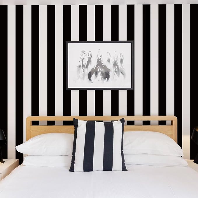 Jeweluck Black and White Wallpaper Peel and Stick Wall Paper 17.7”x236.2” Black - Image 3