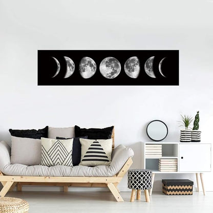 Ohhvvow Moon Phase Wall Art Painting, 47L x 11.8W Black and White Modern - Image 2