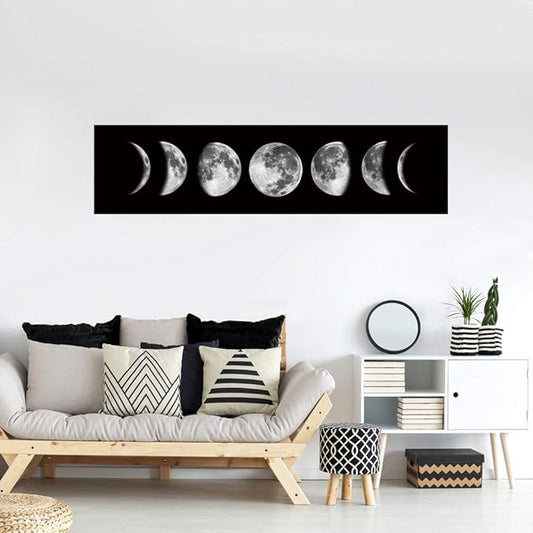 Ohhvvow Moon Phase Wall Art Painting, 47L x 11.8W Black and White Modern - Image 2