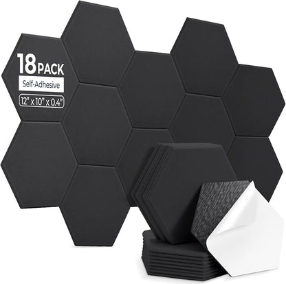 18 Pack Hexagon Acoustic Panels, Self-Adhesive Acoustic Wall Panels by AUSLET