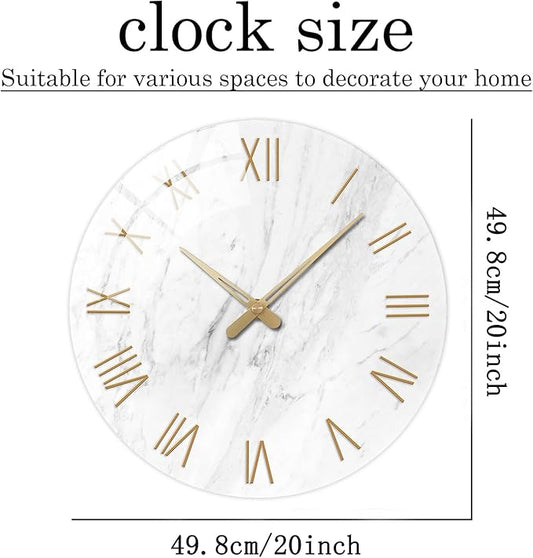 Large White Marble Wall Clocks Battery Operated 20 Inch Modern Analog Glass - Image 2