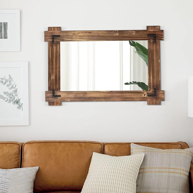 MeMoreCool Rustic Wood Mirror for Bathroom, Farmhouse Wall Mounted Vanity Mirror - Image 4