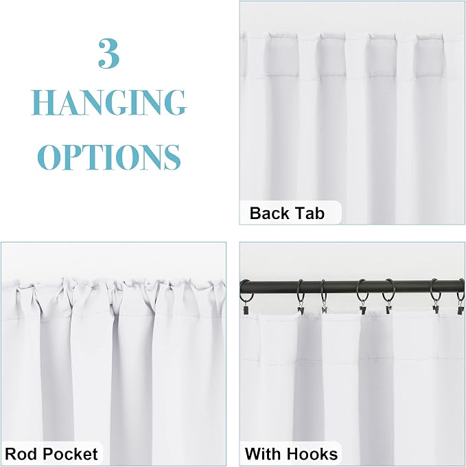 RYB HOME White Curtains for Living Room, Back Tab & Rod Pocket Top Insulating - Image 6
