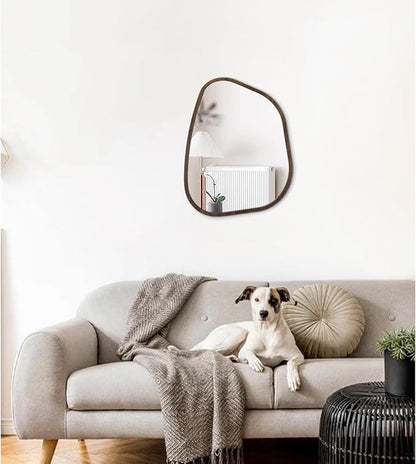 Irregular Wooden Framed Wall Mirror Modern Oval Asymmetrical Unique Hanging - Image 3