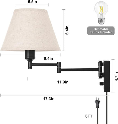 TRLIFE Wall Sconce Plug in, Dimmable Wall Sconces Set of Two Swing Arm Wall - Image 4