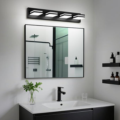 Modern LED Bathroom Lights Fixtures 4-Light, Metal Black Acrylic Wall Lighting - Image 5