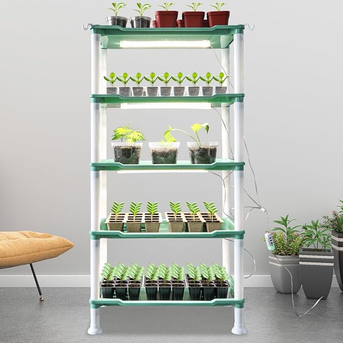 5-Tier Plant Stand with Grow Lights - Seed Starting Kit Germination Tray Full Spectrum Sunlike Plant Light for Indoor Plants, Greenhouse, Succulents, Seedlings