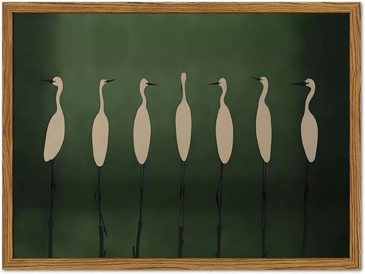 Framed Japanese Cranes Wall Art, Vintage Bird Pictures Wall Decor Paintings by Unknown