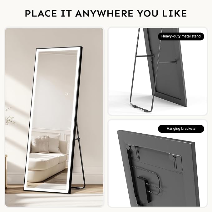 Kosmonia 71x28 Full Length Mirror, Dimmable 3 Color LED Light w/Light Memory - Image 5