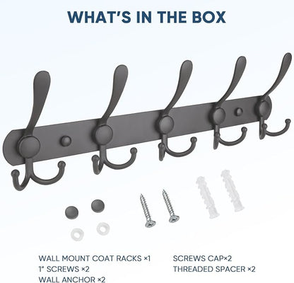 TICONN Wall Mounted Coat Rack, Five Heavy Duty Tri Hooks All Metal Construction - Image 5