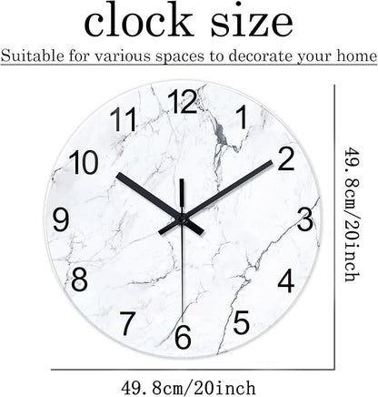 White Marble Glass Wall Clocks Battery Operated 20 Inch Large Abstract - Image 3