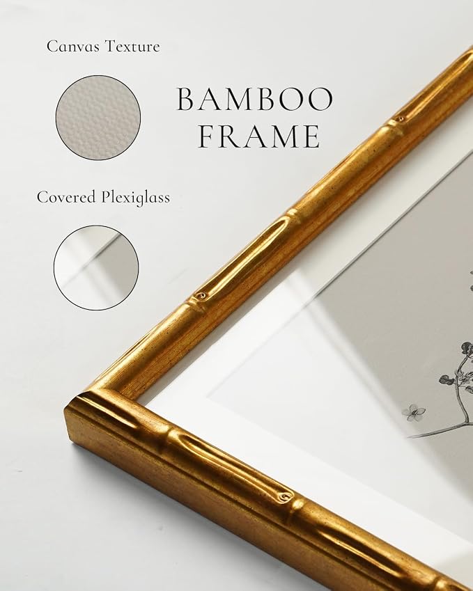 InSimSea Gold Bamboo Framed Canvas Wall Art, Retro Nature Plum Botanical - Image 4