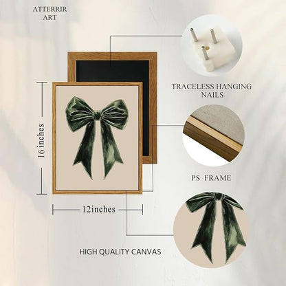 AtterrirArt Bow framed wall art, cute canvas picture print, vintage green wall - Image 7