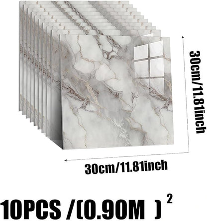 10pcs Peel and Stick Tile Shower Waterproof Marble Tiles Wall Panels, - Image 3