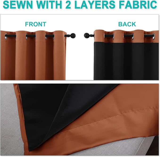 NICETOWN Burnt Orange 100% Blackout Curtains - Image 4