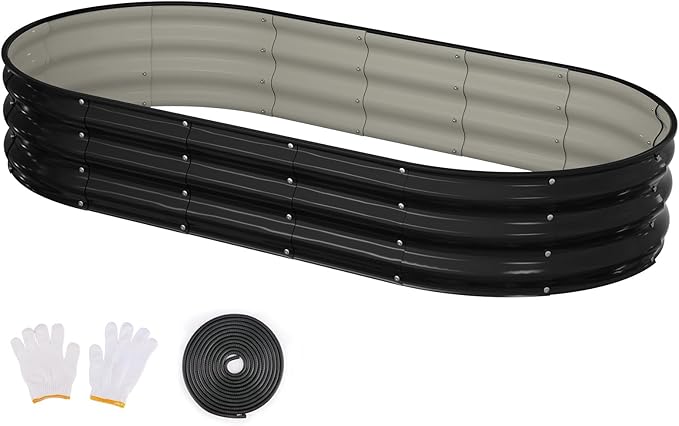 Raised Garden Bed, 6x3x1ft Galvanized Outdoor Planter Beds with Safety Edging and Gloves, Oval Metal Planter Box for Gardening Vegetables Flowers Herb