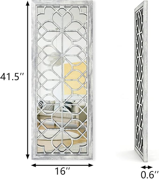Set of 2 16x41.5 Inch Large Carved Floral Wood Frame Wall Mirrors, Shatterproof - Image 2
