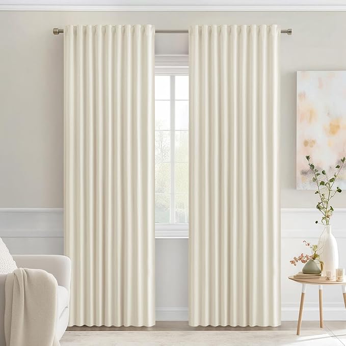 MIULEE Beige White Back Tab Blackout Curtains 84 Inch Length 2 Panels Set by MIULEE