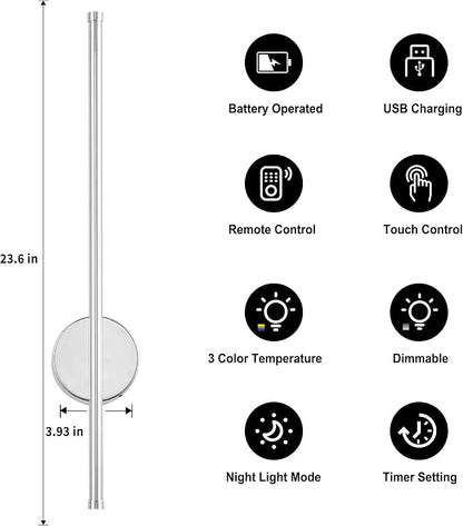 Battery Operated Modern Wall Sconces, Dimmable Wireless Wall Light Set of Two - Image 4
