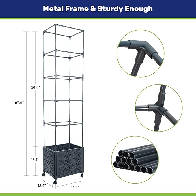 LINEX Raised Garden Bed Planter Box with Trellis, 67.6” Tomato Planters for Climbing Plants Vegetable Vine Flowers Outdoor Patio, Tomatoes Cage w/Self-Watering & Wheels