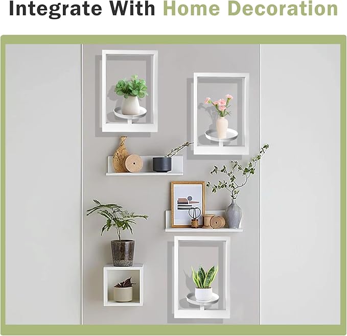 Picture Frame Plant Holder, Wall Mount Plants shelf Indoor Outdoor, Metal Hanging Planters Stand Decor, Window Planter Hanger Shelves, Modern Floating Ornament Rack Art for Home & Garden(White 3pc)