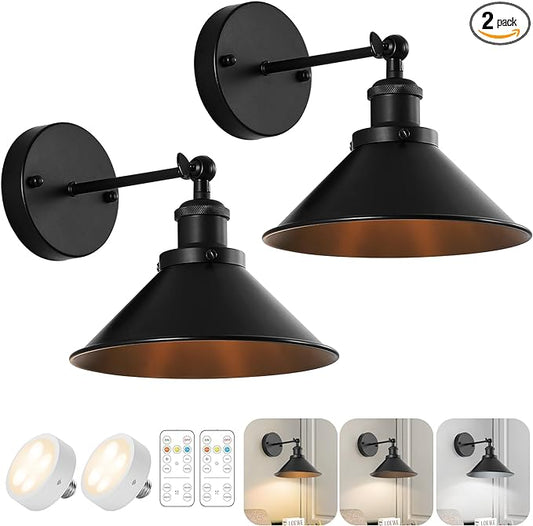 Bailoch Black Vintage Wireless Battery Operated Wall Sconces, Industrial by Bailoch