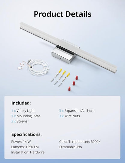 Combuh LED Vanity Lights Bar 24 Inch Bathroom Light Fixtures 14W IP44 Over - Image 9