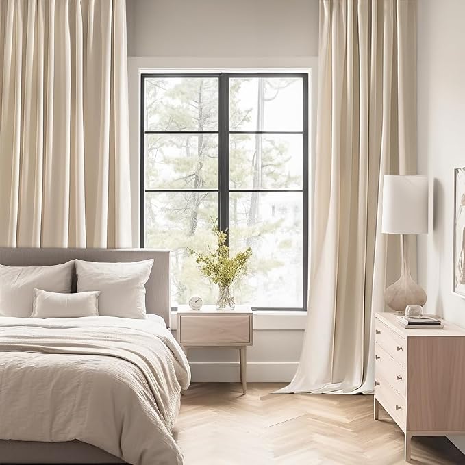 MIULEE Cream Beige Back Tab Light Blocking Curtains 95 Inch Length 2 Panels Set - Image 2