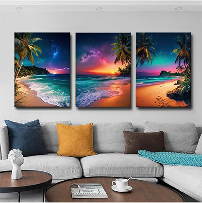 Sunset Ocean Canvas Wall Art Tropical Beach Prints Painting Palm Coconut Tree - Image 8