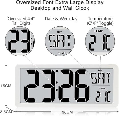 TXL 14.2" Large Digital Day Wall Clock, Custom 8 Languages Calendar, Count - Image 3